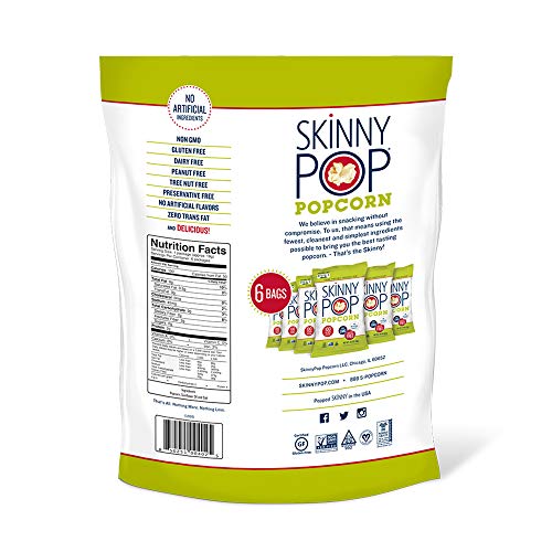 SkinnyPop Original Popcorn, Skinny Pack, 0.65 oz 6 pack, 10ct Case