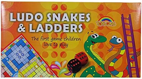 Kids Ludo Snakes & Ladders Playing Board With Pawns Games - 14 x 13.5 Inches