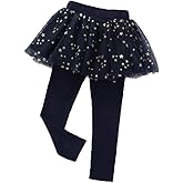 Little Girls Footless Leggings with Tutu Ruffle Twinkle Star Skirt Stretchy Cotton Pantskirt