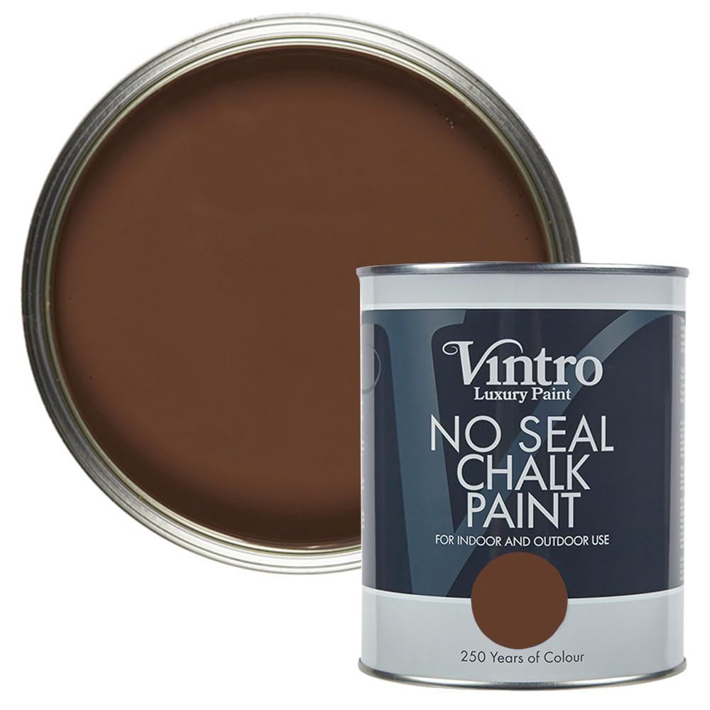 Vintro | No Seal Chalk Paint | Dark Brown | Interior & Exterior Use | Furniture | Walls | Wood | Metal | 1 Litre (Chocolate)