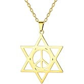 LIKGREAT Star of David Necklace Peace Sign Necklace Stainless Steel Hexagram Pendant Jewish Protection Jewellery Hippie Party Accessories