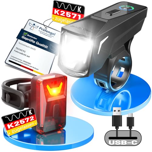 TECHCYC Fahrradlicht Set mit Lightsensesensor, Fahrradlampe bis zu 70 Lux LED, Fahrradbeleuchtung StVZO zugelassen, USB Aufladbar Fahrradlampe, IPX6,