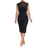 Fastkoala Women Sexy 2 Piece Lace Dress Set Short Sleeve Bodycon Midi Dress See Through Mesh Club Night Dresses