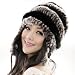 URSFUR Women's Rex Rabbit Fur Hats Winter Ear Cap Flexible Multicolor (Coffee & Black)