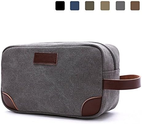Canvas Travel Toiletry Bag Vintage Shaving Dopp Kit with Leather Handle