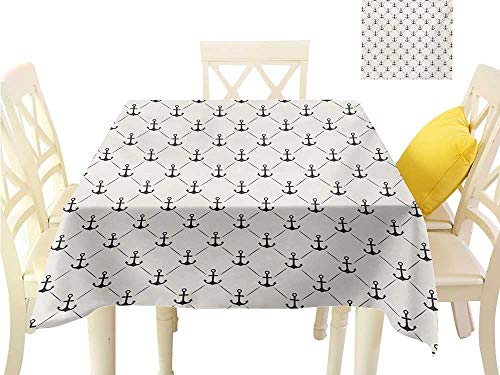 familytaste Picnic Cloth Anchor,Abstract Retro Nautical Style Motif Checkered Pattern Sailing Yachting Theme,Off White Black Table Cover W 54" x L 54"