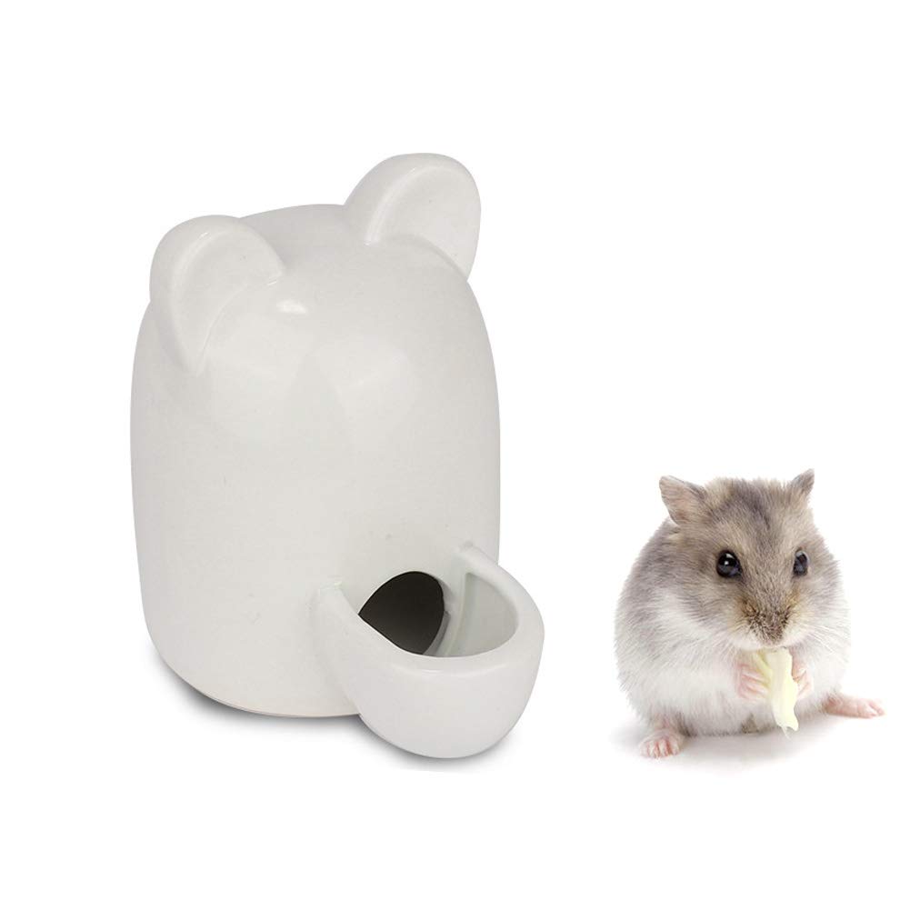Jsleid Small Animal Water Dispenser, Ceramic Automatic Drinking Fountain, 300ml, White, for Hamster, Guinea Pig, Hedgehog