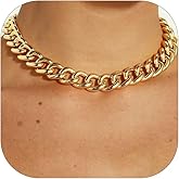 FOCALOOK Chunky Gold Necklace for Women, 14K Gold Plated Thick Gold Cuban Chains Lightweight Womens Choker Necklace for Daily Wear 13mm/16mm/23mm Punk Hip Hop Statement Jewelry