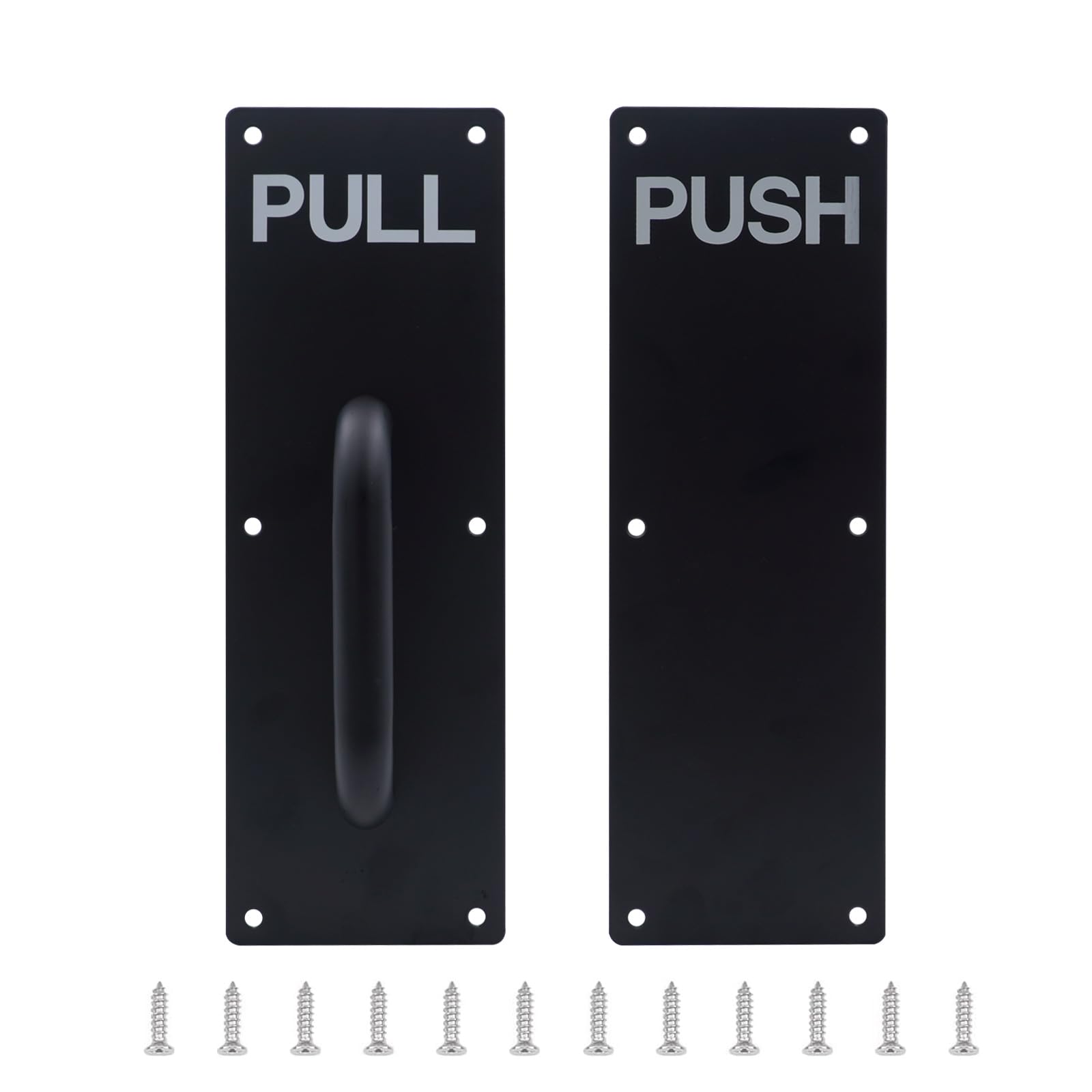 GINZER Push Pull Door Handle Set, Aluminum Alloy Push Pull Plates, Commercial Black Heavy Duty Sliding Door Handles 300 X 100 mm, Perfect for Garage Restaurant & Business Place