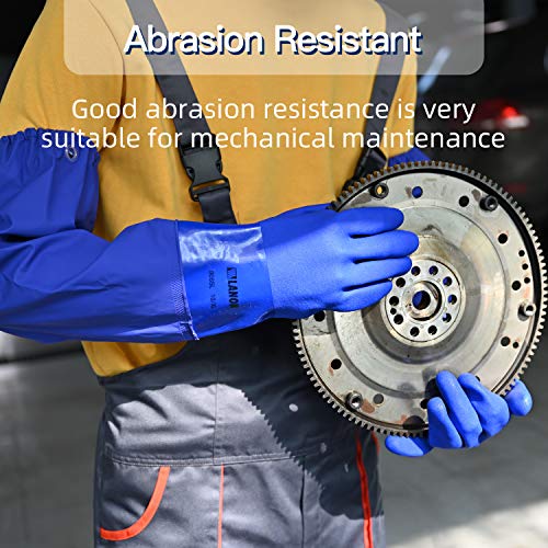 LANON 2 Pairs PVC Coated Chemical Resistant Gloves, Reusable Heavy Duty Safety Work Gloves, Acid