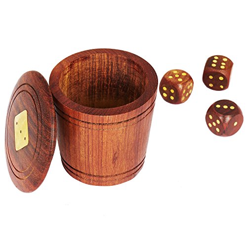 Fathers Day Gifts Handcrafted Wooden 5 Dice Box Holder Shaker Dice Roller Thrower Portable Dice Cup Five Dice Game Set Storage Case Decorative Brass Inlay Toys & Games Party Favor Gift Ideas