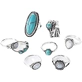 Yocoyee 8pcs Bohemian Turquoise Opal Stackable Knuckle Ring Set for Women Vintage Punk Leaf Turquoise Finger Rings Boho Jewelry