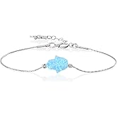 BR32 - Opal Hamsa Bracelet - Handmade Protection Hand Charm Bracelet Length 6.5 + 1 inch extending