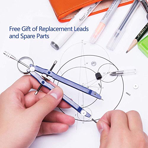 image for Nrpfell 2 Pack Drafting Compass with Lock Math Bow Compass Drawing Met