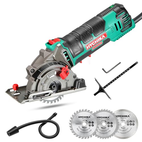 HYCHIKA Mini Manual Circular Saw 500 W 4500 rpm, 3 Saw Blades of 30T, 36T and Diamond, Ideal for Cutting Tiles, Madeira, Macio Metal, Plastic