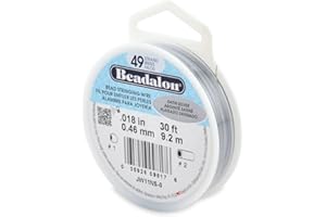 Beadalon 49 Strand Stainless Steel Bead Stringing Wire, .018 in / 0.46 mm, Satin Silver, 30 ft / 9.2 m