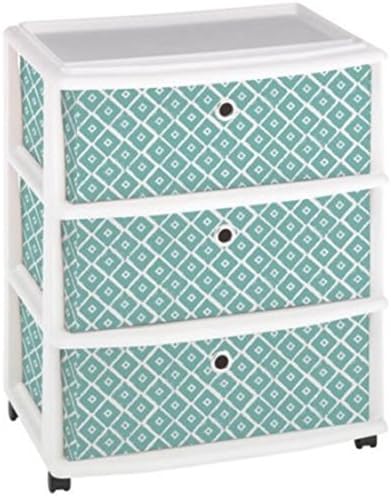 Mint Blue Modern look Ikat Pattern Sturdy Plastic 3 Fabric Drawers