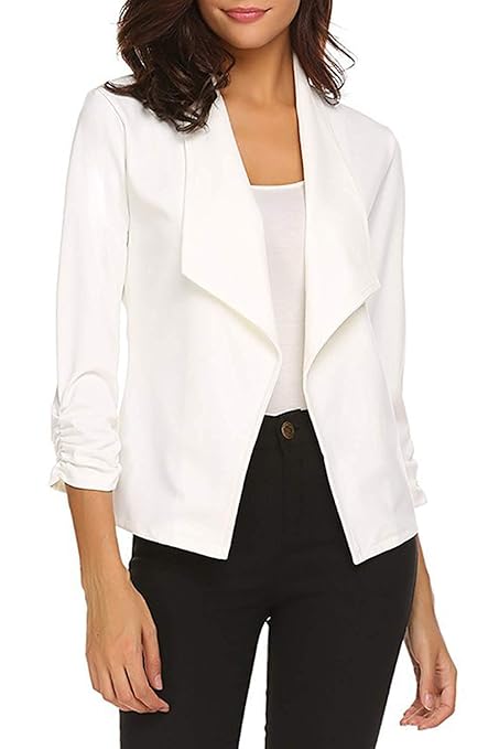 Genhoo Damen Elegant Blazer 3/4 Ärmel Reverskragen Jäckchen Casual Kurzblazer Jacke Business Freizeit Party