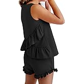 Haloumoning Girls Summer Clothing Sets Ruffle Tank Tops and Shorts Cute 2 Piece Outfits 3-10 Years