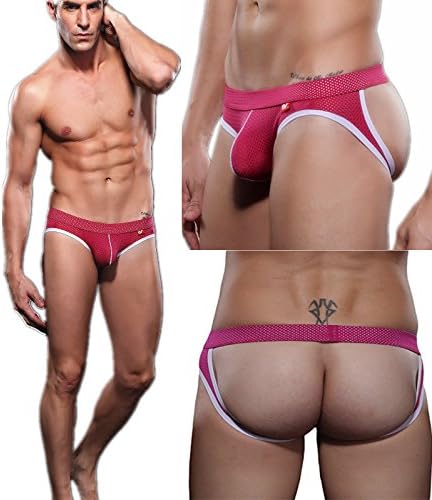 HCMP Men's Lycra Mesh Bulge Sexy Low Rise Thongs G-String Thong Sexy Bikini Jockstrap Underwear for Men,XL,ROSEO