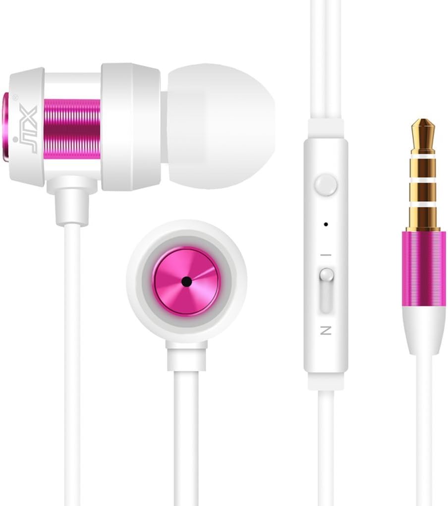 Earbuds with Microphone, Stereo Super Bass Flat Cord in Ear Headphones with Mic Wired Earphones for iPhone, iPad, iPod, Samsung Galaxy, Tablets, Computers, Android Smartphones (WHITE ROSE)