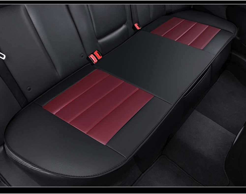 Lucky Monet 3D Universal Deluxe Car Seat Cover PU Leather Full Surround Pad Mat for Auto Chair Cushion (Black+Red, Rear Seat, 1Pcs)
