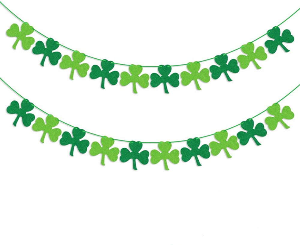 5 m Green Clover Leaf Banner, St Patrick's Day Decorative Triangle Flag Bunting Room Living Room Children's Room Decoration for St. Patrick's Day Ireland Festival Carnival Masquerade Party Decoration