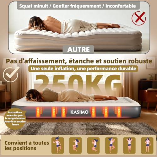 KASIMO Single Inflatable Mattress, Built-in Wireless Electric Pump, TPU Material Inflatable Mattress, Quick Inflating 2 Min, Inflatable Bed 90 x 190 x 22 cm for Camping and Guests