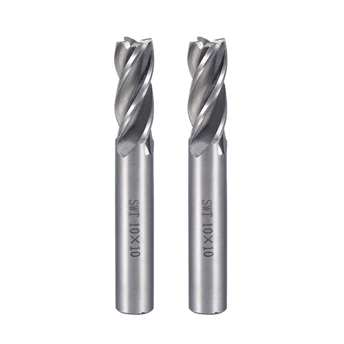 Sourcingmap 2PCS 10mm Shank 10mm x 22mm Straight Flat Nose End Mill Cutter CNC Router Bits 4 Flute