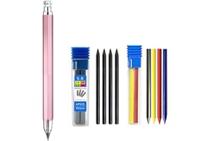 MROOFUL 5.6mm Metal Mechanical Pencil Set With 4Color Lead+Black Lead (2B/4B/6B/8B) for Carpenter Marking Engineering Drawing