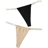 GORGLITTER Women's 2 Piece No Show Underwear G String Thongs Clear Strap Invisible Seamless See Through Underwear Panties