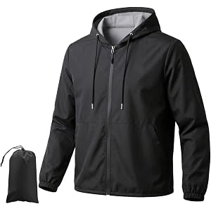 AIMLYXEE Men's Lightweight Windbreaker Waterproof Raincoat Hooded Jacket Casual Outdoor Active Zip Up Windproof Running Coat