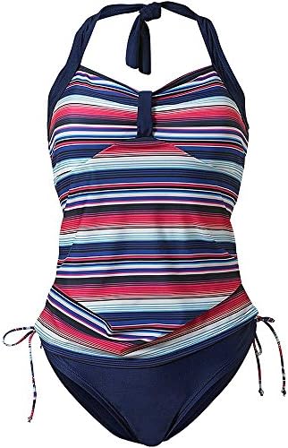 Scuba Women's Retro Style Spot Stripe Halter Neck Tankini Set