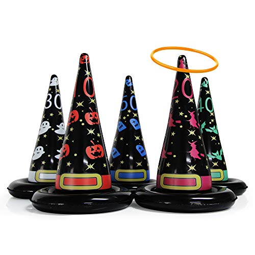 MeiGuiSha 5PCS 16 in Inflatable Witch Hat Ring Toss Game Halloween Games with 8 Plastic Ring Toss(M)