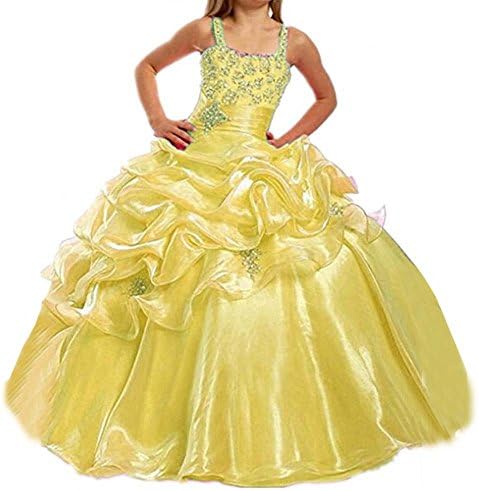ShangShangXi Floor Length Girls Homecoming Prom Dresses Sparkly Crystal Kids Pageant Ball Gowns Yellow,8