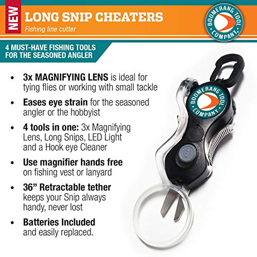 Boomerang Tool Company Cheater SNIP Fishing Line Cutter with U/V LED Light, Magnifying Glass and Stainless Steel Blades That Cut Braid Clean and Smooth Everytime! (Black) - Thumbnail 3