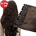 Clip in Human Hair Extension One piece Dark Brown #2 5 Clips 3/4 Full Head Natural Long Straight Soft Real Remy Hair Easy to wear 16 inch/45g