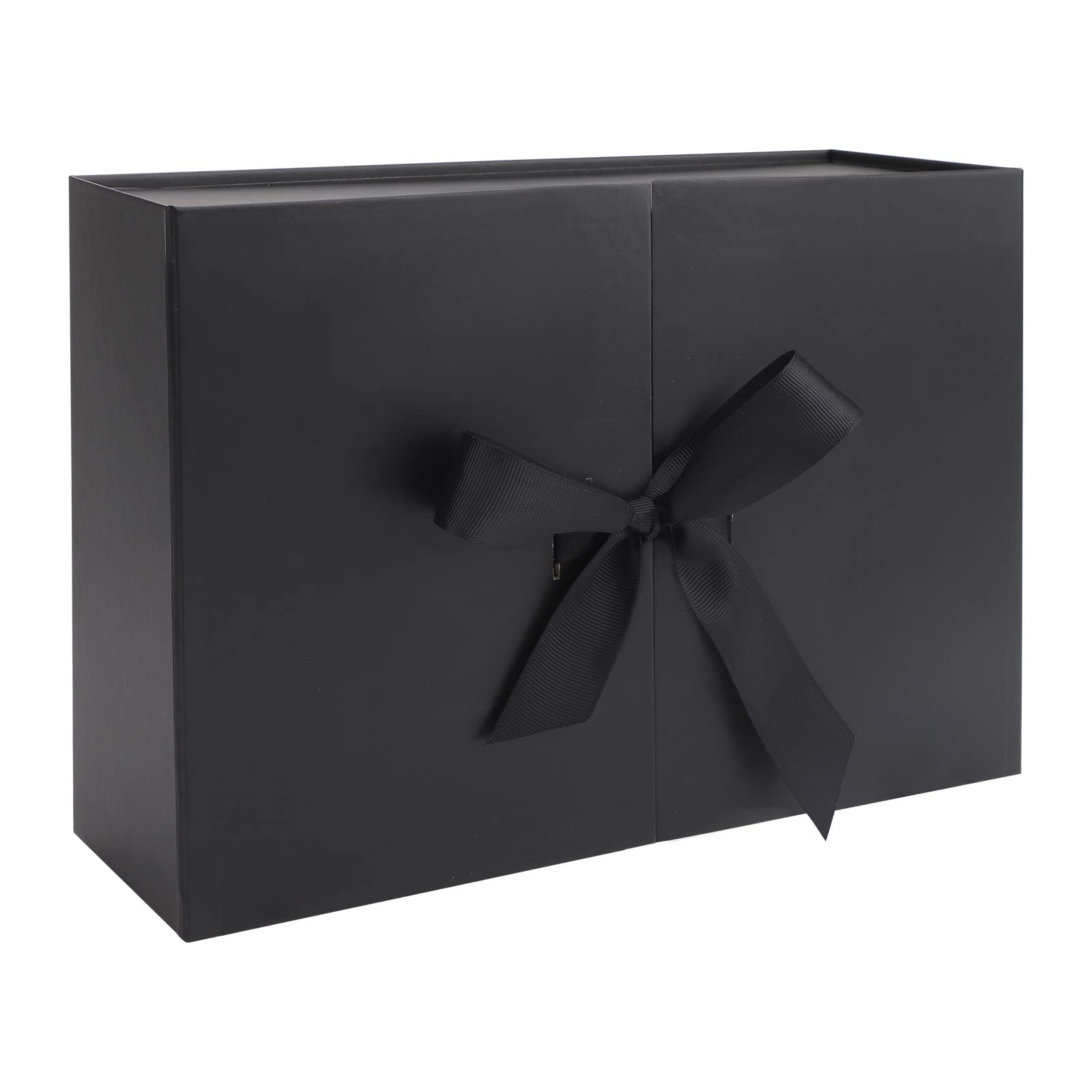 Luxury Gift Box with Ribbon,Folding Gift Cardboard Box for Presents with Lid Large Present Boxes Gift Packaging Decorative Box for Present Birthdays Folding Gift Boxes for Holiday 26.5x19x8cm Black