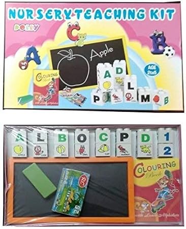 Piggie Nursery Teaching Kit with Blocks Slate Wax Crayons Book Multicolour