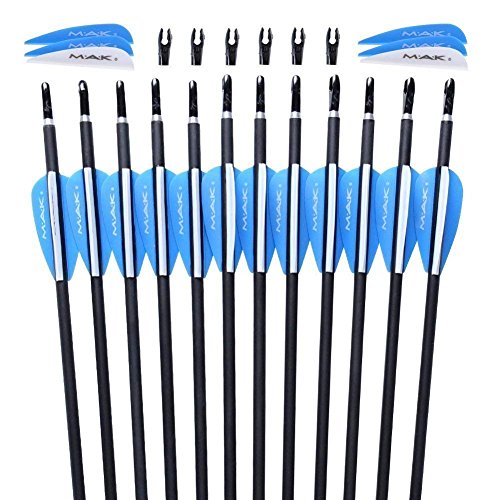M.A.K [Carbon Arrows] 28-Inch 0.236 inch Diameter Outdoor Target Practice Archery Hunting Arrows with Adjustable Nocks for Compound & Recuve Bow(Pack of 12)