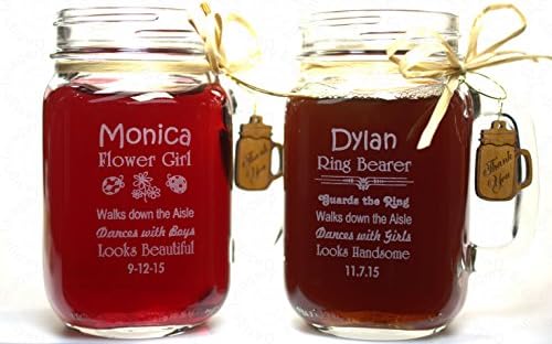 Flower Girl and Ring Bear Mason Jar Set with Wooden Charms