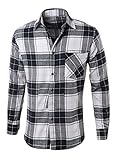 XQS Men's Long-Sleeve Plaid Flannel Shirt