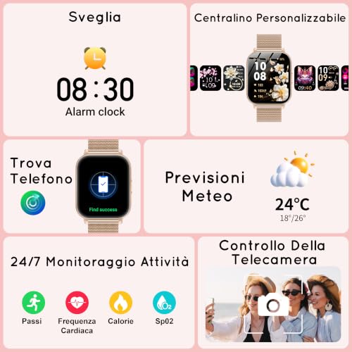 Women's Smartwatch, 1.85 Inches HD Watch 30+ Tage Autarkiezeit Telefonfunktion mit Herzfrequence/SpO2/Schlaf Monitor 120+ Sportmodi Schrittzähler Fitness Smart Watch for iOS Android, Roségold/1000mAh