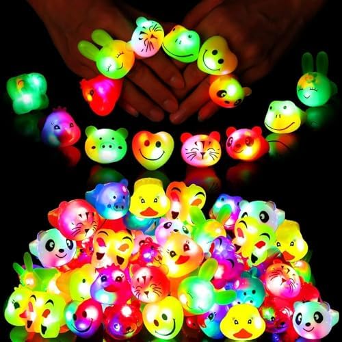 Mikulala 36 Pack Party Bag Fillers for Kids LED Light Up Rings Party Favours for Kids Boys Girls Gift Cute Animal Treasure Box Fillers for Classroom Prizes