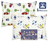 FUMAN Toddler Pillowcase for Boys or Girl 100% Cotton,For 13x18,12x16 Pillow,Double-Sided different printing-Cars,Elephants,Airplanes