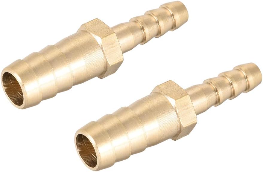 sourcing map Straight Brass Barb Fitting Reducer, Fit Hose ID 10mm to 6mm 2pcs, Gold, 10mm x 6mm