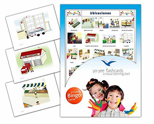 Location Flashcards in Spanish Language - Flash Cards with Matching Bingo Game for Toddlers, Kids, Children and Adults - Size 4.13  5.83 in - DIN A6