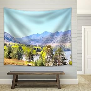 Background Watercolor Painting of Mountains and River - Fabric Wall Tapestry Home Decor - 51x60 inches