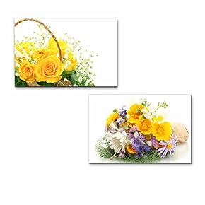 Canvas Prints Wall Art - Beautiful Bouquet of Bright Wildflowers and Yellow Roses | Modern Wall Decor/Home Decoration Stretched Gallery Canvas Wrap Giclee Print - 16"x24" x 2 Panels