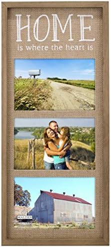 Malden International Designs Burlap Wall Sentiments Silkscreened "Home is Where the Heart is" Picture Frame, 3 Option, 3-4x6, Tan
